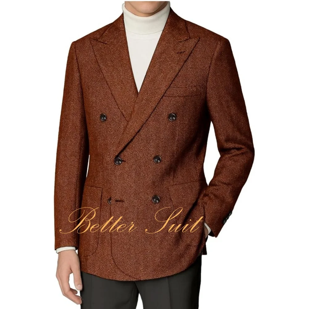 

Retro Men's Tweed Blazer Suit Herringbone Sport Coat Slim Fit Double Breasted Jacket Formal Business Prom Casual Suit Jackets