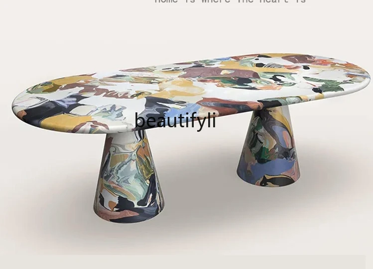 

Artist Handmade Oil Painting Painted FRP round Table round Coffee Table Household Dining Table Customization