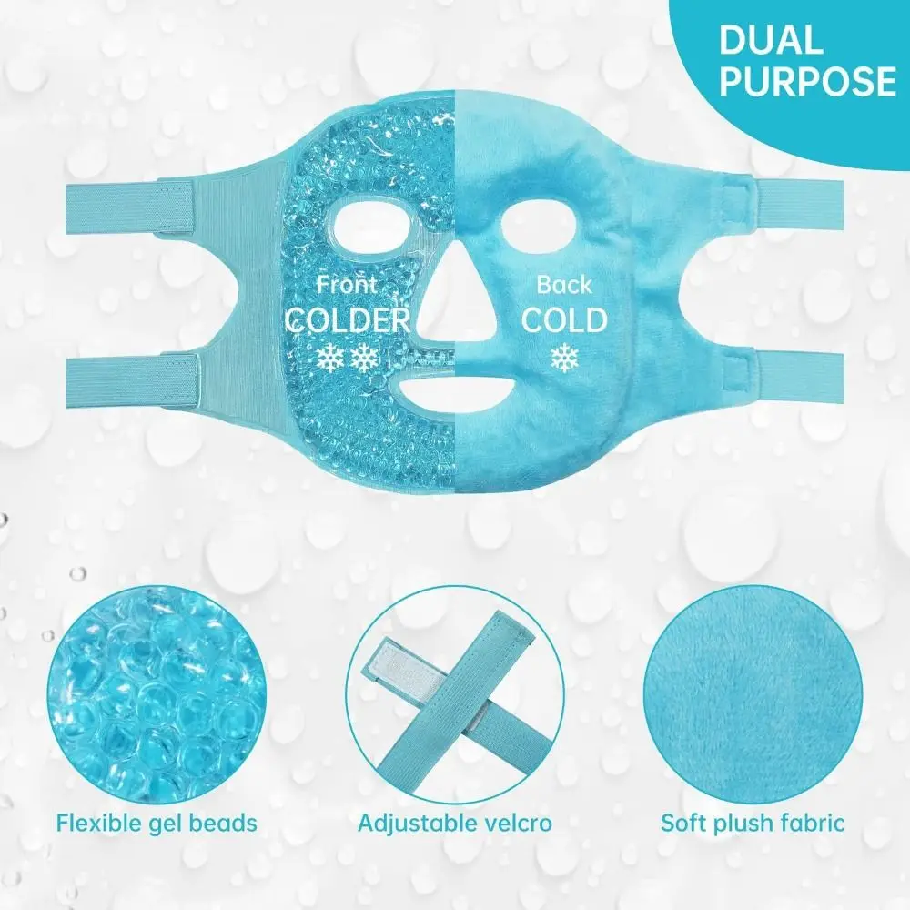 피로감 완화 아이스 젤 아이 페이스 마스크, 얼굴 퍼프 젤 비즈, 압축 수면 아이스 팩, 냉온 및 온열 재사용 가능