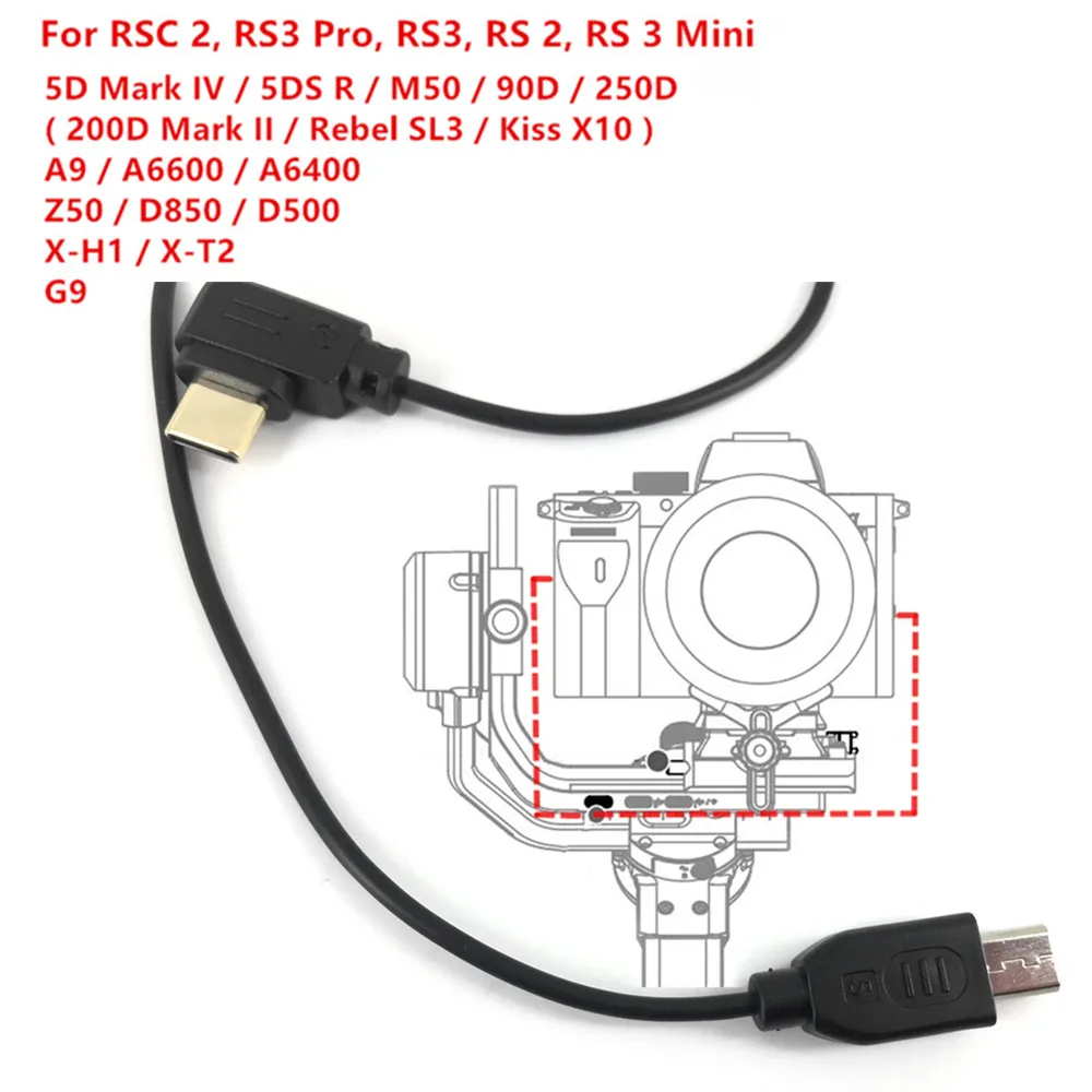 USB-C to Micro-USB Camera Control Cable for DJI RSC2 RS4 RS3 Pro RS3 & Nikon Z50 D850 D500 Fuji XH1 XT2 G9 Camera TYPECtoMICRO