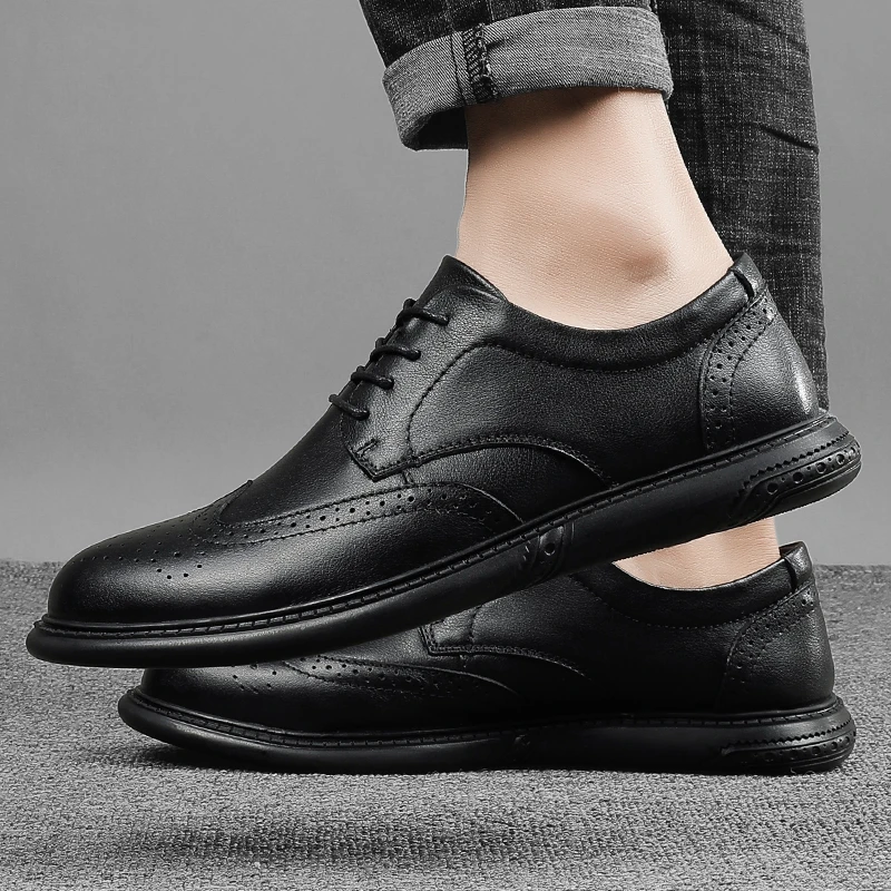 Spring and Autumn British Style Genuine Leather Shoes Mens Pointed Oxford Shoes Lace Up Business Formal Suit Paired Casual Shoes image 4