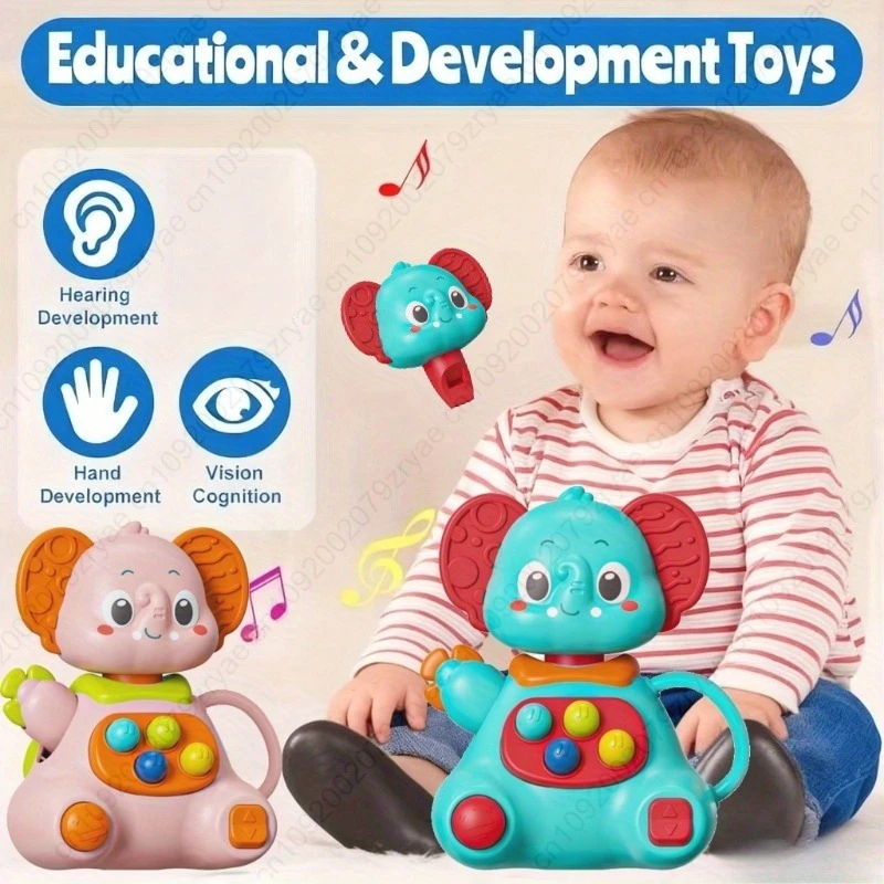 Brinquedo de chocalho para bebês com formas de elefante - Brinquedo de desenvolvimento sensorial para bebês e crianças pequenas, cores misturadas - coordenação mão-olho,