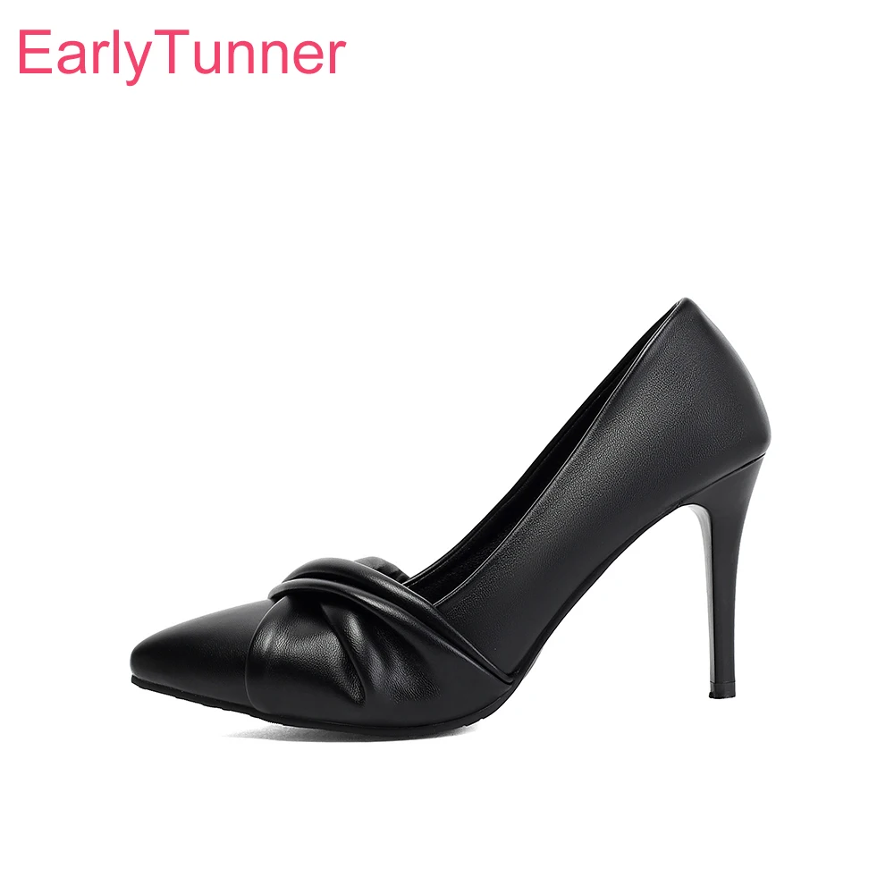

2026 Fashion Black Pointed Toe Pumps for Women Bowtie High Thin Heels Lady Party Shoes Large Plus Size 10 42 46 Date