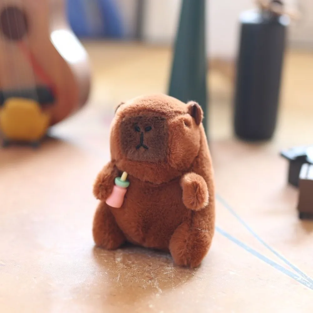 2pcs/set Funny Soft Pink Capybara Key Ring Brown Feeding Bottle Plush Capybara Pendant Fur Avocado Cartoon Animal Keychain Gift