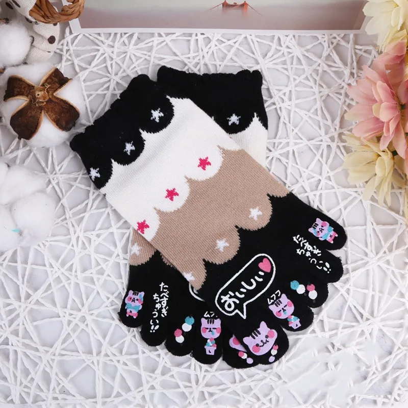 4 pairs/lot Women Toe Sock Cute Animal Cat  Five Finger Sock Running Athletic Ankle Socks for Ladies Cute Funny Socks For women