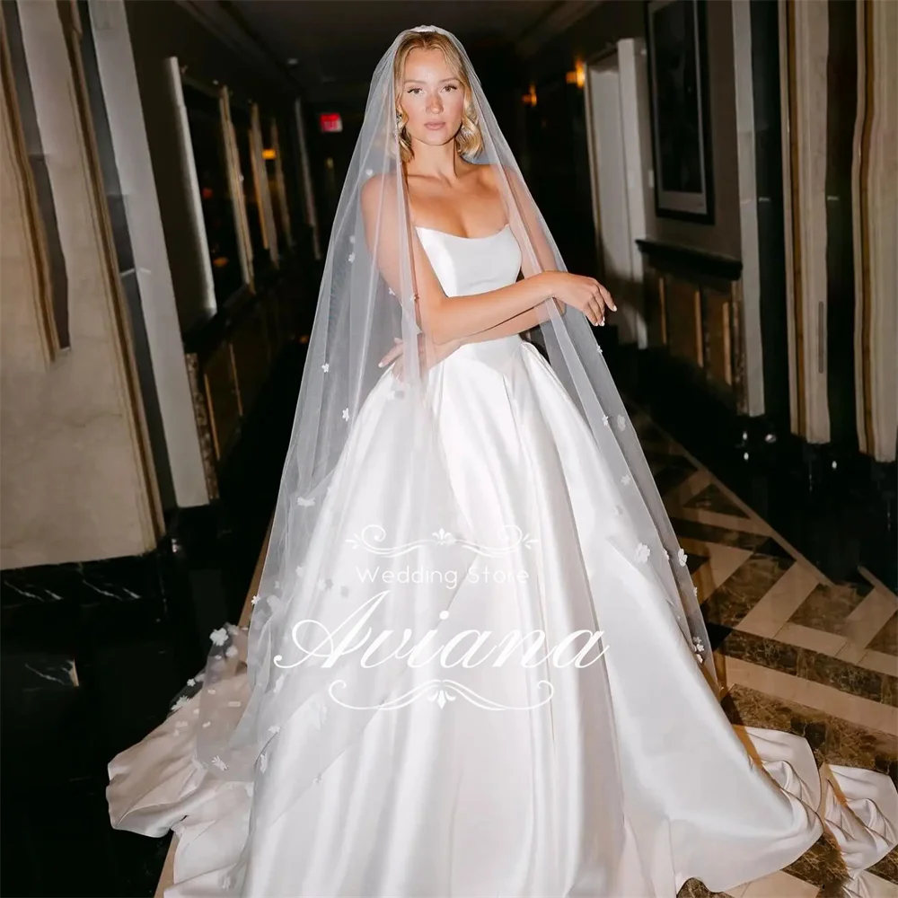 

Aviana Customized Strapless Satin Ball Gown Wedding Dress A-Line Sweetheart Chapel Train Sophisticated Bridal Attire Unique