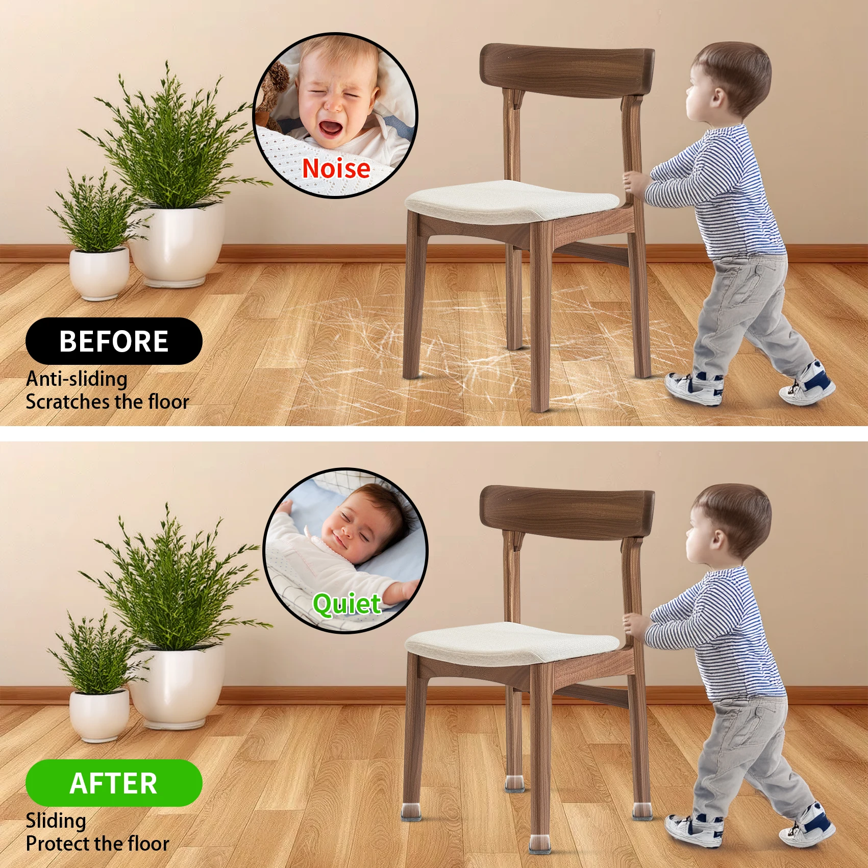 แผ่นรองขาเก้าอี้ซิลิโคนรูปสี่เหลี่ยมผืนผ้า 16 ชิ้น สีเทา ป้องกันรอยขีดข่วนบนพื้นไม้เนื้อแข็ง