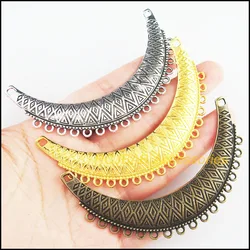 3Pcs Antiqued Silver Plated Bronze Gold Color Flower Moon Wave Charms Connectors 49x86mm