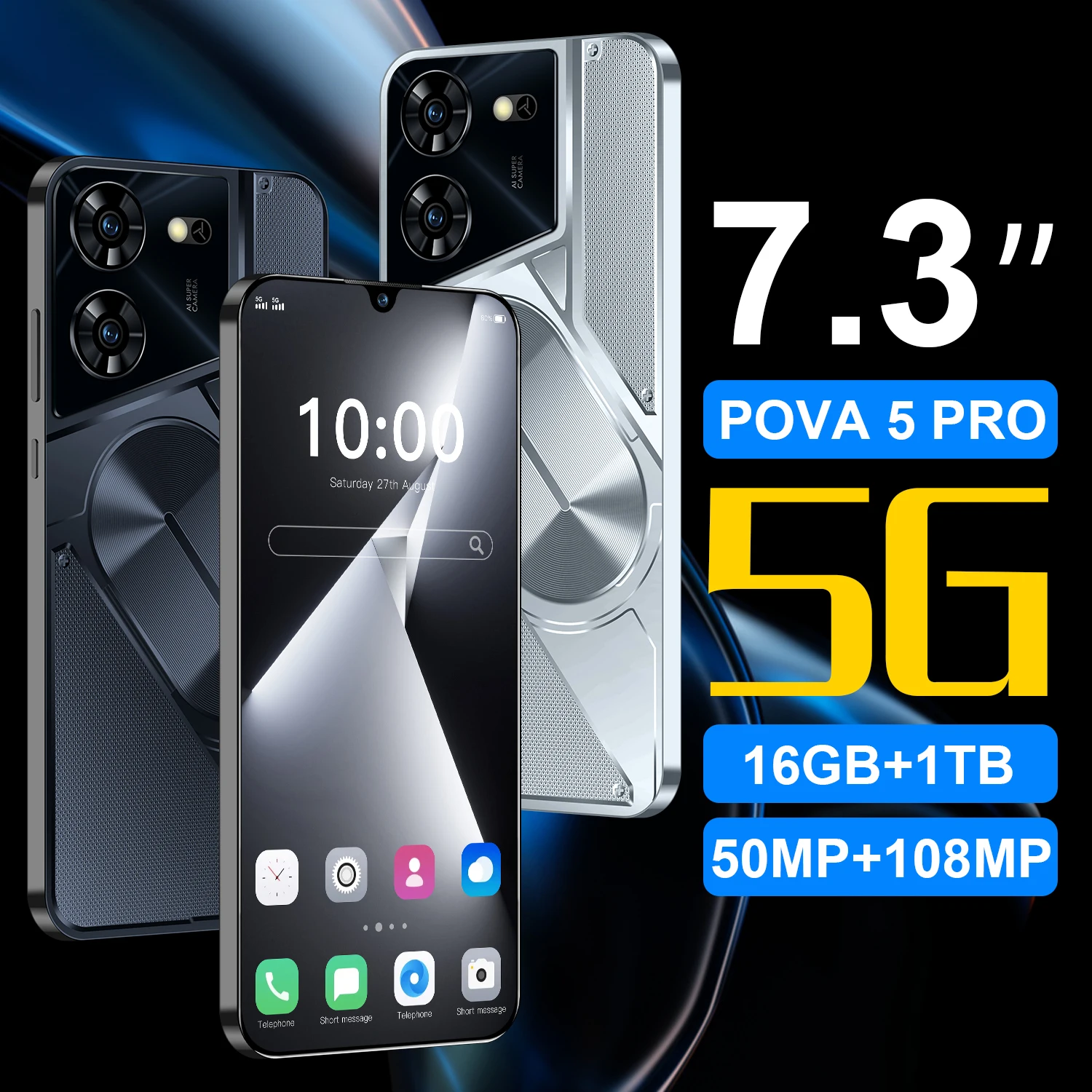 โทรศัพท์มือถือ5g ของแท้7.3นิ้ว108mp pova 5 Pro 8 + 512GB 7800MAH สีแฟชั่น4G 5G สมาร์ทโฟน5G 5G 5g