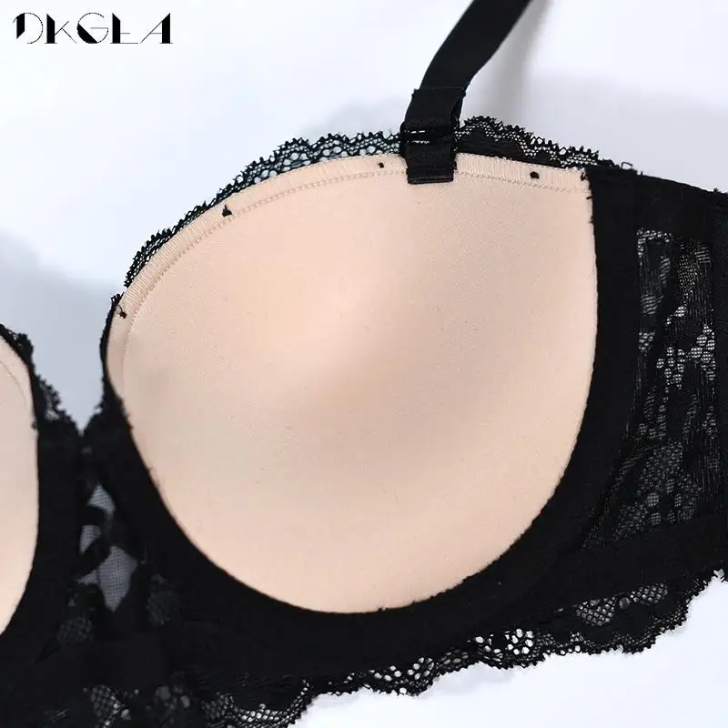 New Lace Lingerie Plus Size Women Underwear Sets Sexy Thick Padded Push Up Bra Set Female Black Embroidery Brassiere 1/2 Cup