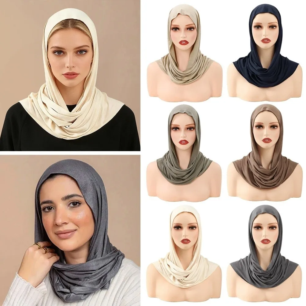Classic Modal Jersey Instant Hijab Solid Color Cotton Stretch Under scarf Breathable Wrap-Around Neck Hijab Caps for Women
