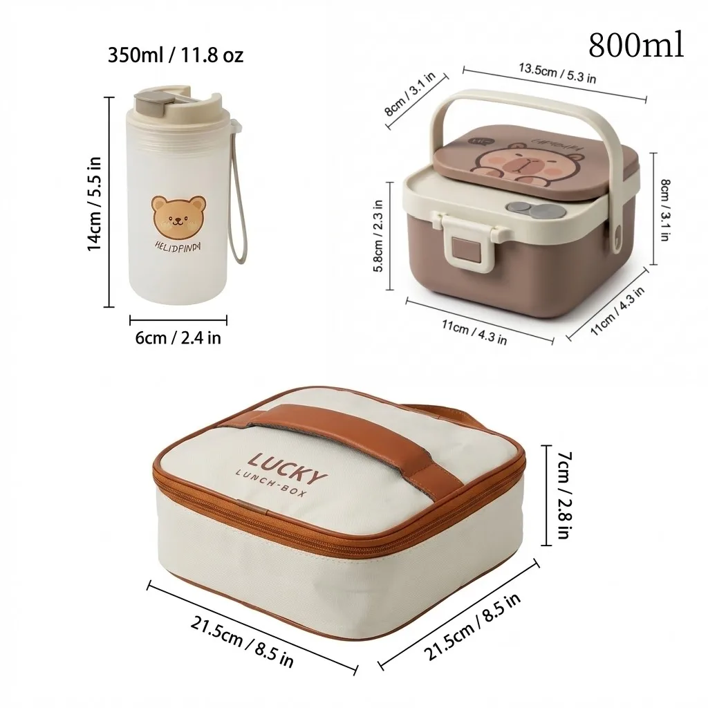 800/700ml Vierkante Leuke Lunchbox Voor Kinderen Studenten Magnetronbestendig Afgesloten 304 RVS Lunchcontainer Met Handvat & Bestek