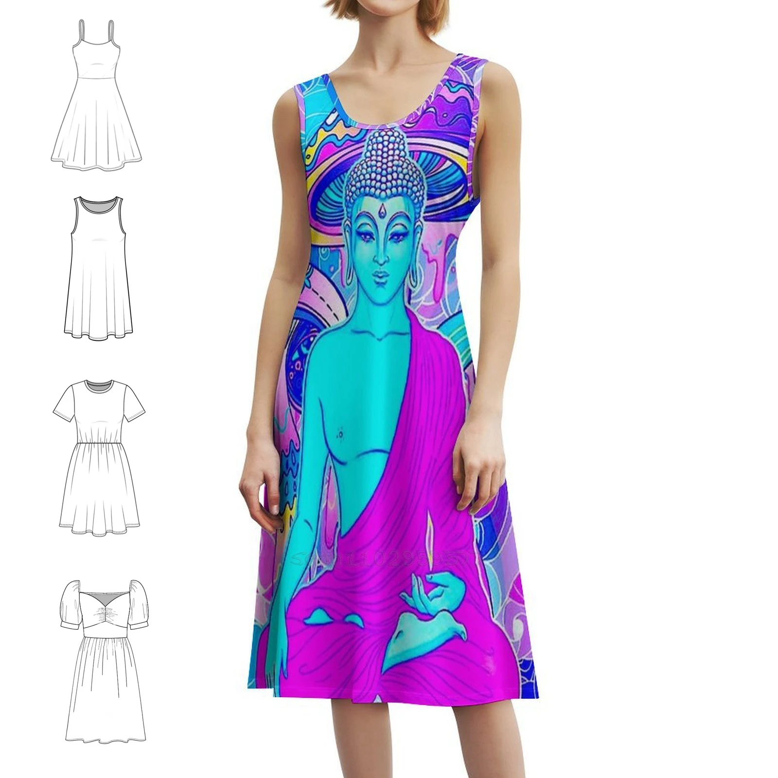 

Будда: абстрактное платье с волшебными грибами и принтом в форме сердца, элегантное летнее праздничное платье для женщин, волшебные грибы