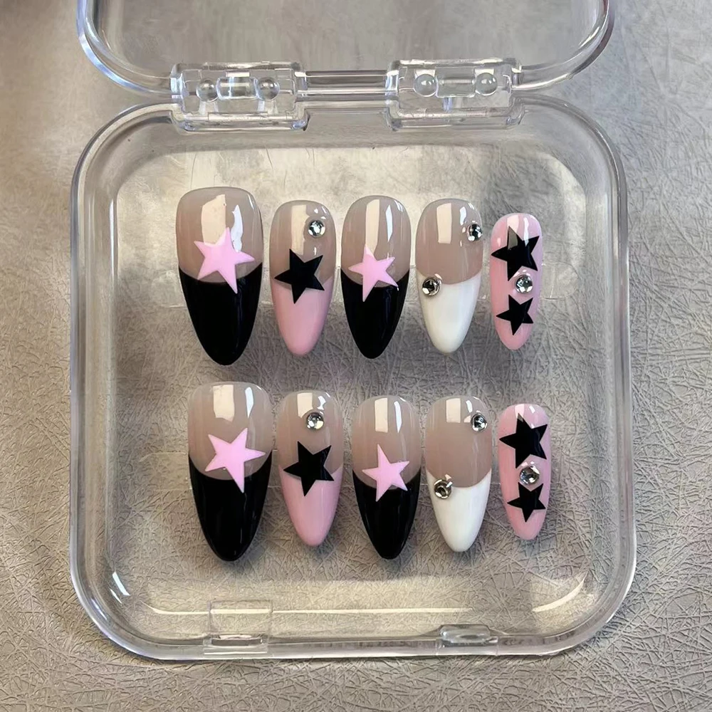 

Fashion Wearable Press on Nails Kuromi Luxury French Rhinestone Gradient Design Pure Handmade Artifical Full Cover Nail Tips