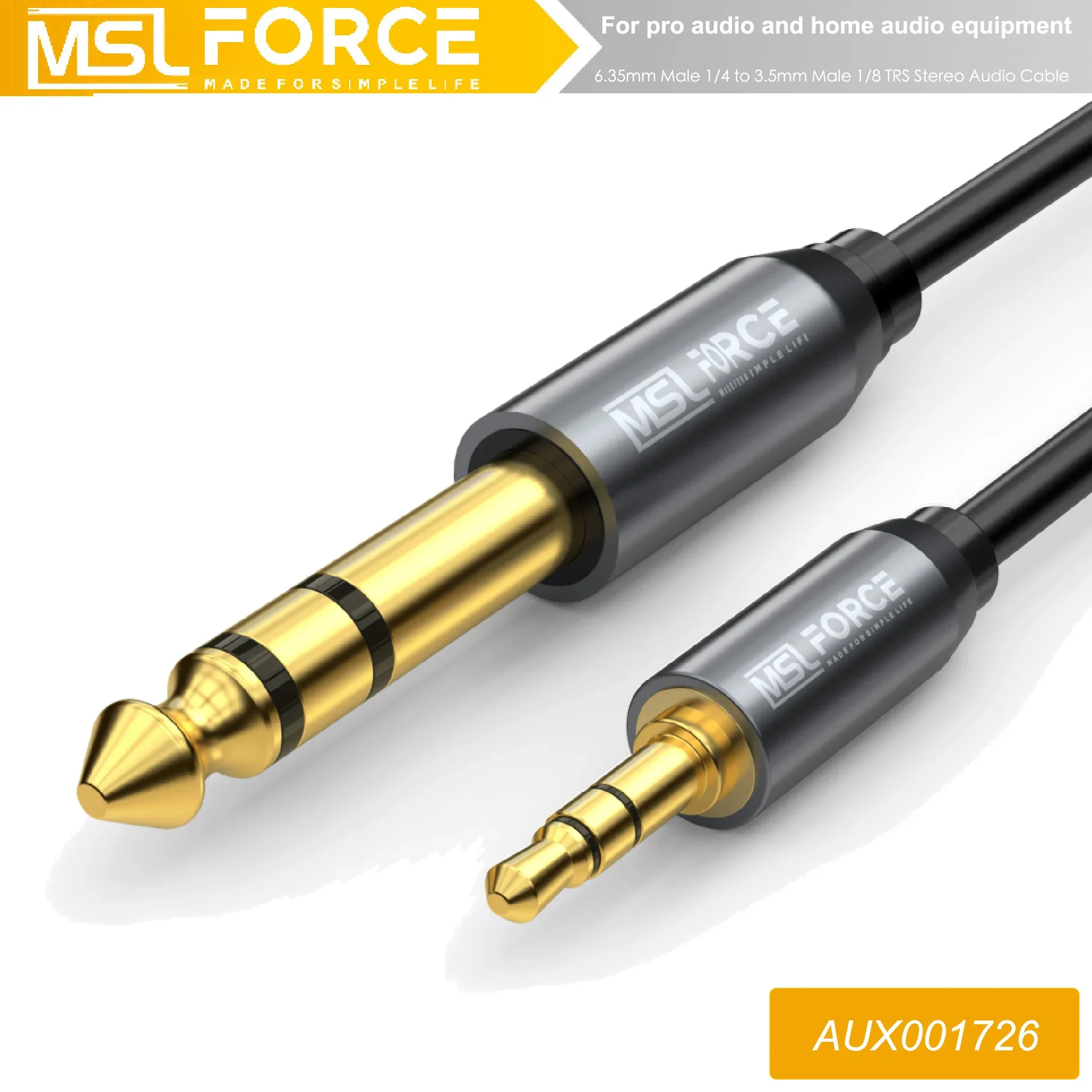 

6.35mm Male 1/4 to 3.5mm Male 1/8 TRS Stereo Audio Cable Adapter for Guitar, Piano, Amplifiers, Home Theater, or Mixing Console