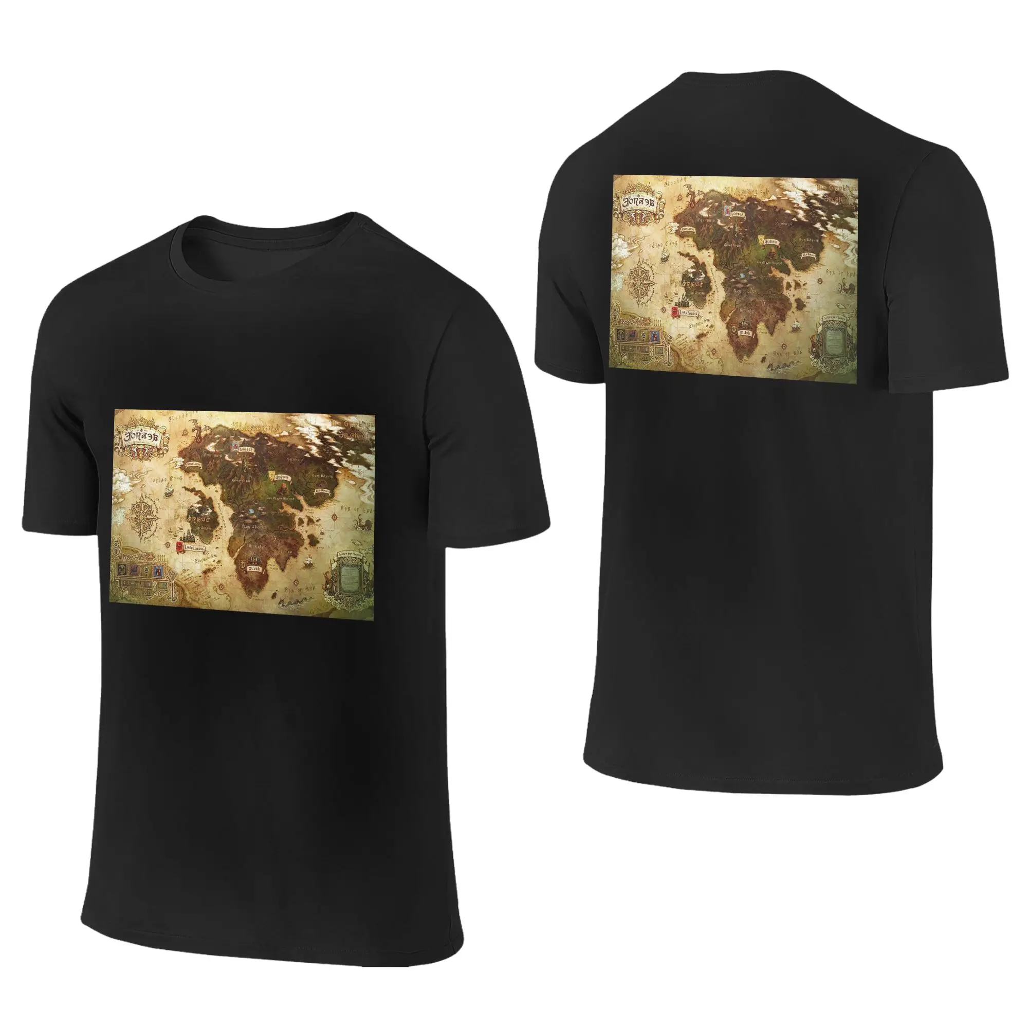 Eorzea Ffxiv Map Men T-Shirt Double Sided Oversized T Shirts Men's Crew Neck Cotton Tees Short Summer Male view 5