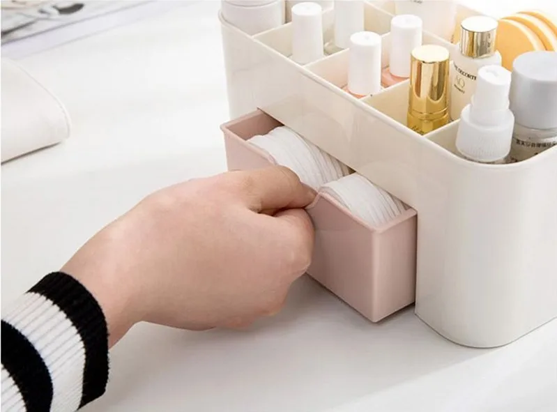 Makeup Organizer Storage Box with Drawer Cotton Swab Stick Storage Case Lipstick Organizer Brush Holder Makeup Acrylic Plastic