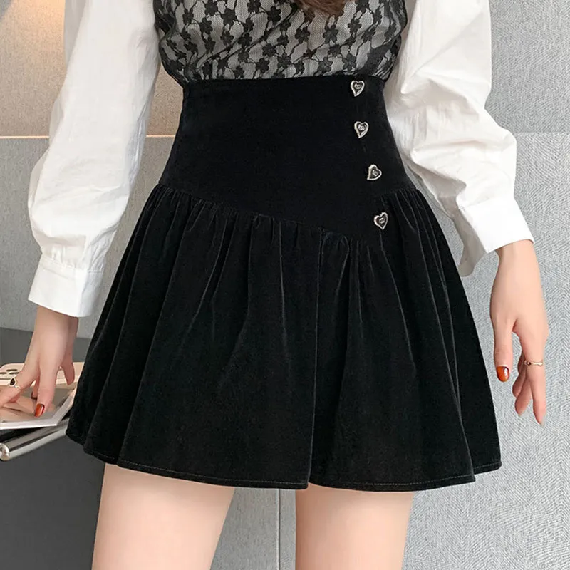 Gold Velvet Skirt Women's Spring andAutumn Winter clothes2023 New Small A Word Pleated Short dress  Design