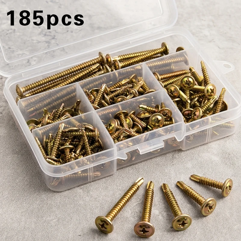 185Pcs color flat head drill tail screw combination furniture self-drilling screw, construction and maintenance