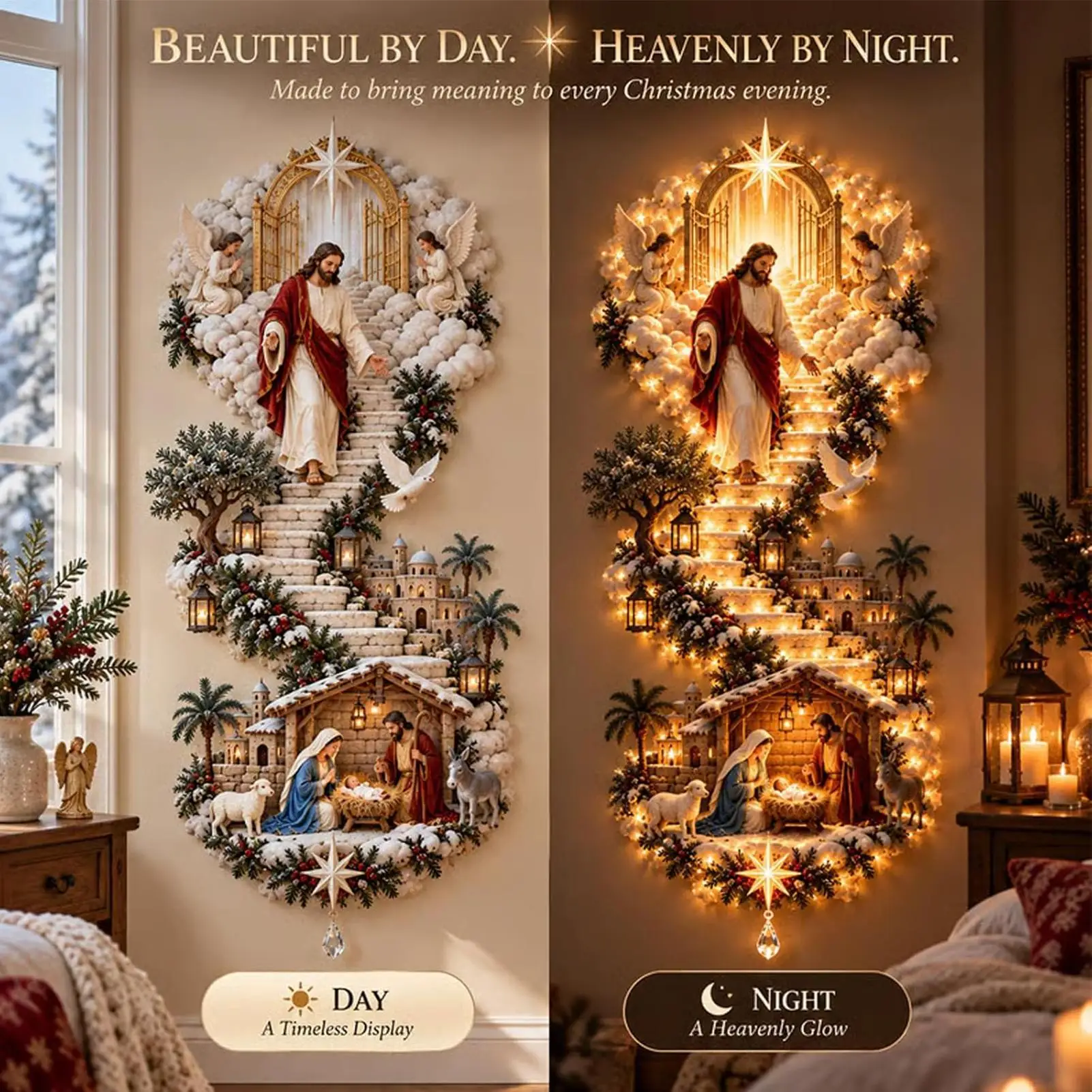 Jesus Christmas Decor 2D Metal Religious Holiday Background Nativity Wall Decor Holy Family Scene For Living Room Entryway