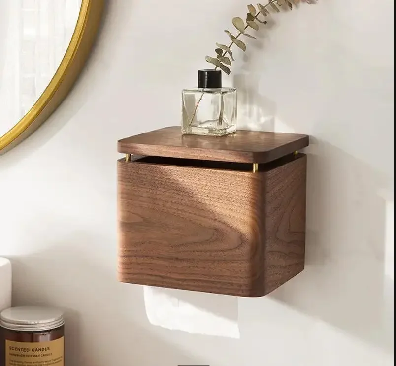 

Wall-mounted Wooden Tissue Box Napkin Holder Toilet Paper Bathroom Shelf Roll Holders