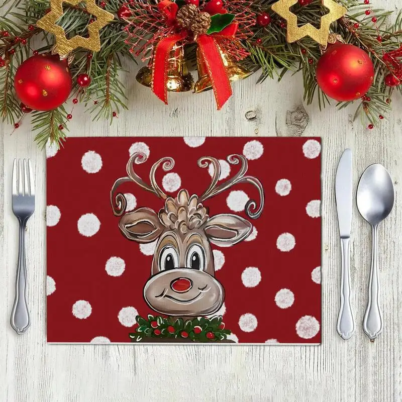 Christmas Table Mats Christmas Polyester Place Mats for Table Festive Dining Room Decor Machine Kitchen Party Decoration