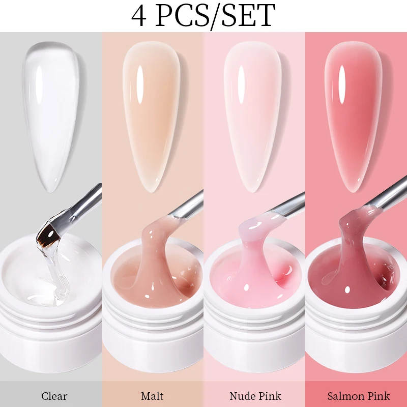 

UR SUGAR 4Pcs Extension Gel Set Milky White Jelly Pink Nude Hard Gel Construction Self Leveling Soak Off UV LED Manicure Kit