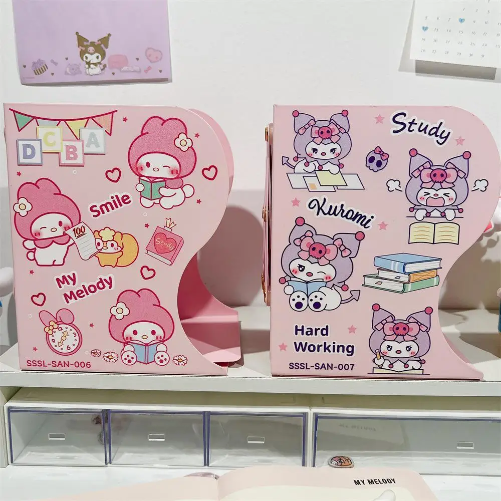 Kuromi Cinnamoroll ชั้นหนังสือโลหะนักเรียนน่ารักปรับขนาดได้พับโต๊ะเก็บเอกสารสำนักงานหนังสือ