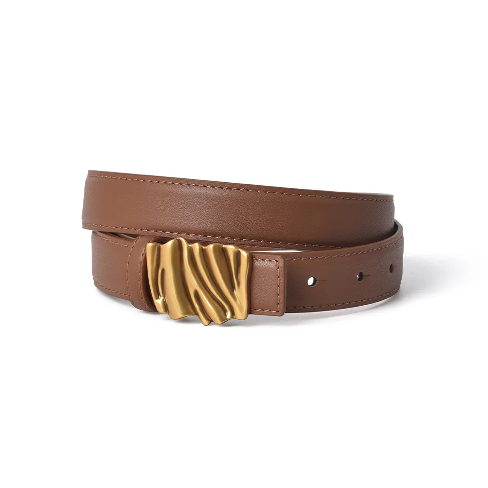 Ladi Genuine Leather Belt, Retro Style with High Texture, Versatile for Trousers, Featuring an Alloy Buckle, a Fashionable Wo