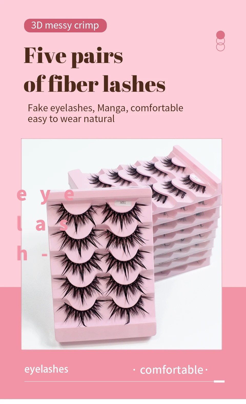5 Paare weibliche Cosplay gefälschte Wimpern koreanisches Make-up neuen Stil nasse Spikes 3d Wimpern Bulk Großhandel Manga Wimpern – Detail 1