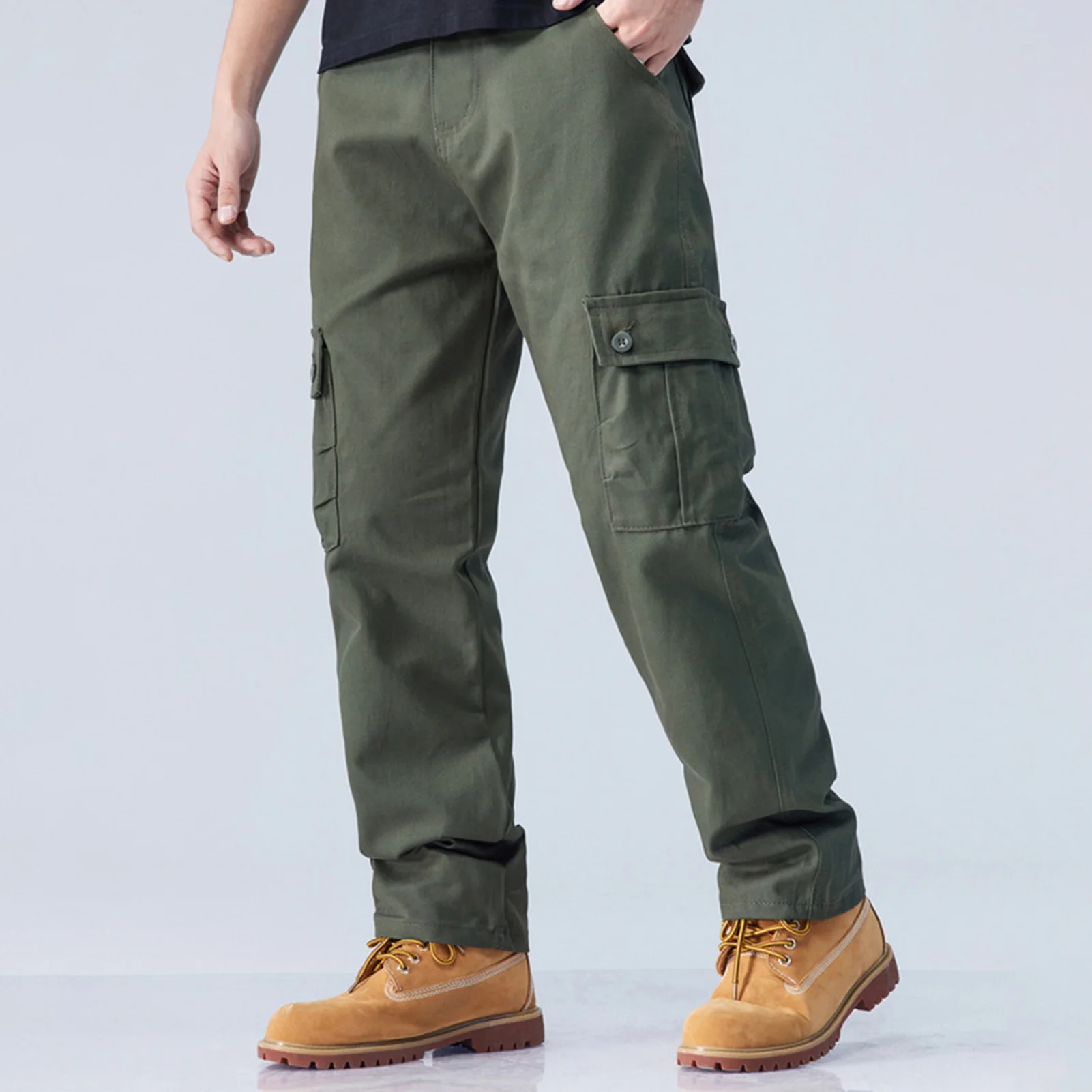 ملابس رجالية دافئة مستقيمة كبيرة الحجم بلون رمادي سادة متعددة الاستخدامات ملابس عمل سوداء للركض من القطن بناطيل كاجوال سراويل البضائع الجديدة