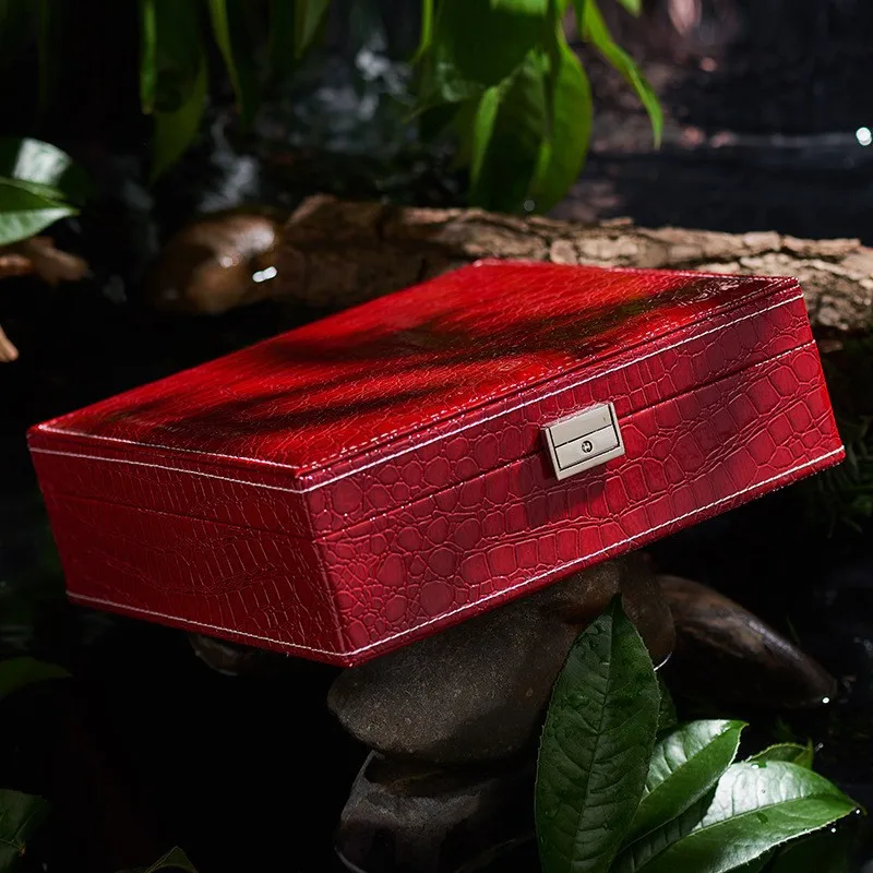 

Кожаная 2-слойная шкатулка для хранения ювелирных изделий с узором аллигатора, органайзер для ювелирных изделий с замком, браслет, серьги, ожерелье, кольцо, шкатулка для драгоценностей