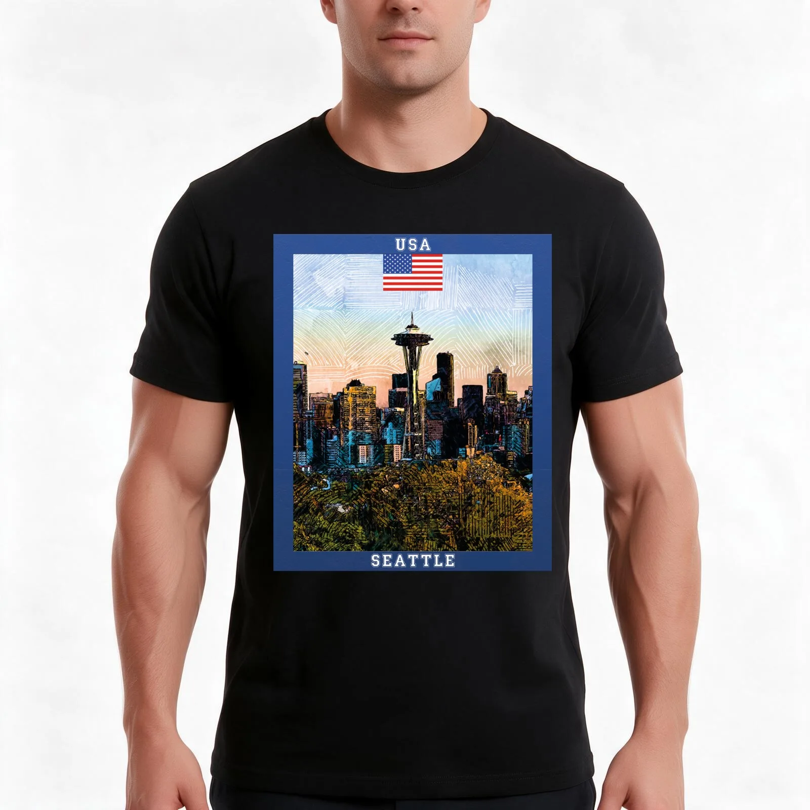 Seattle USA Travel T-Shirt, Summer Casual Cotton Tee, Oversized Streetwear Tops, Vintage Graphic Print, Loose Fit Short Sleeve