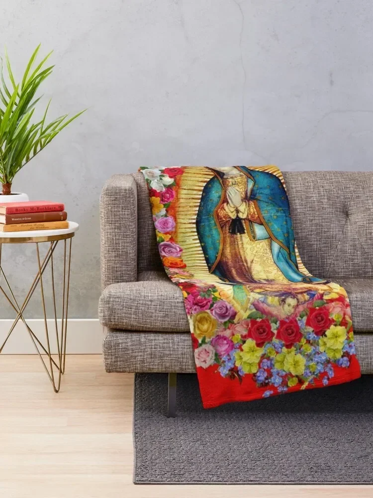 Our Lady of Guadalupe Mexican Virgin Mary Saint Mexico Catholic Mask Throw Blanket Furrys For Sofa Thin Large Polar Blankets