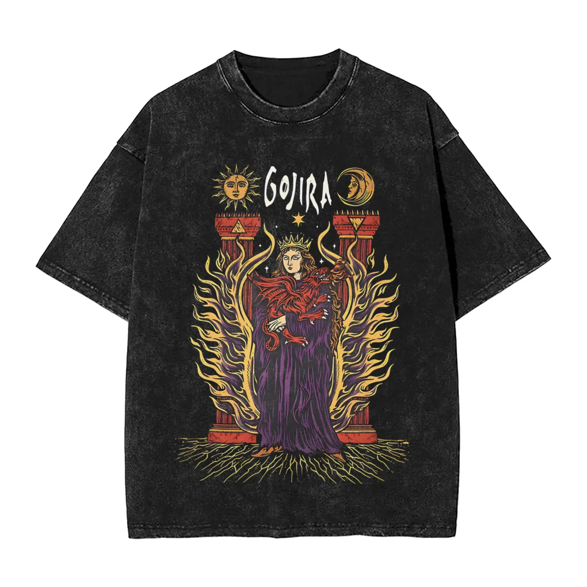 Camiseta Unissex de Algodão Lavado com Estampa de Banda de Rock G-Gojiras Tour, Estilo Harajuku, Verão, Y2K Clássico, Tamanhos Grandes