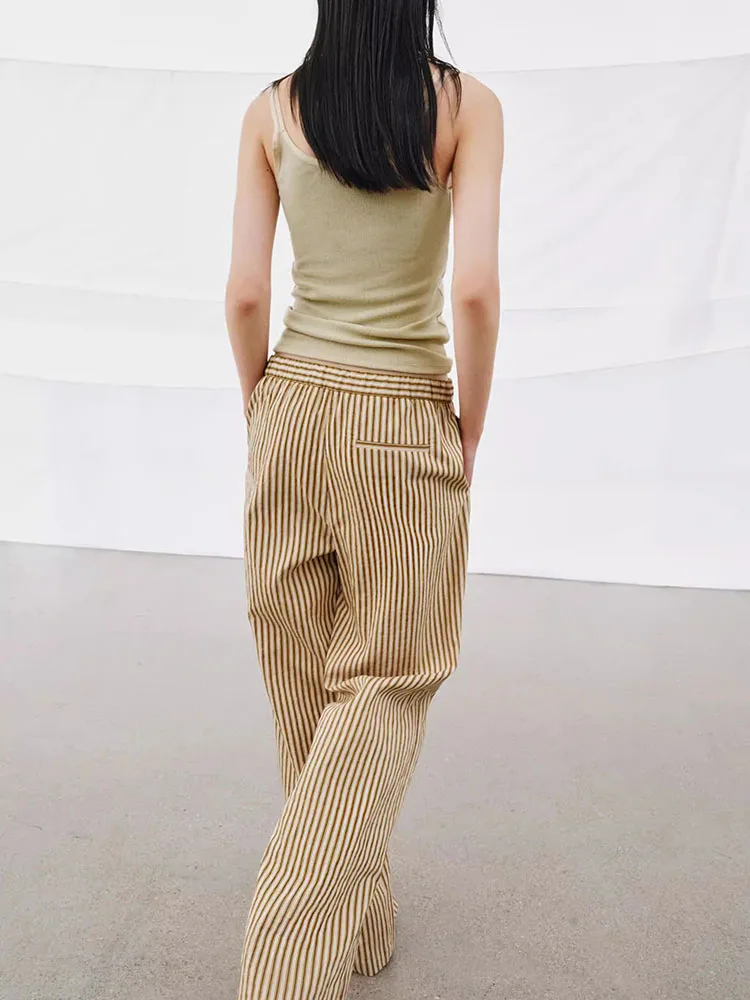 

Новинка весенней коллекции: Женские повседневные брюки-клеш в полоску с завышенной талией, в стиле пижамы, длинные, удобные, для сна