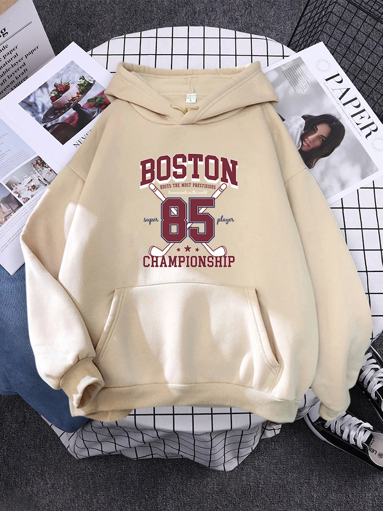 Boston 85 Players Championship Womens Sweatshirt Funny Fleece Pullover Autumn Warm Hoodies Simplicity Crewneck Hoodie For Female