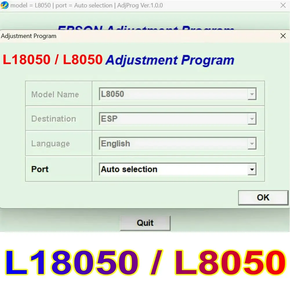 

Printer Adjustment Software Program For Epson Ecotank L18050 L8050 Kit L18058 L8058 AdjProg V1.0.0 Technician Professional Tool