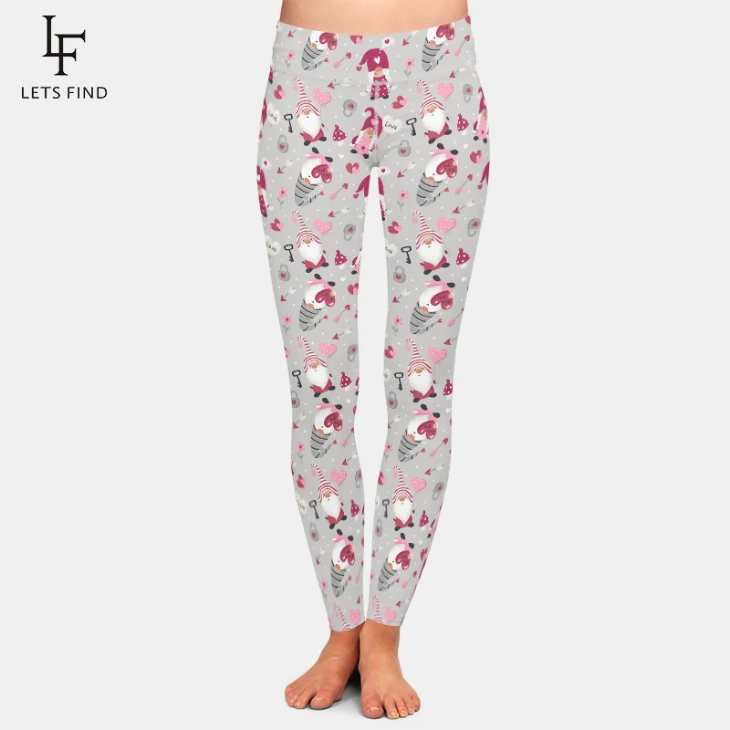 LETSFIND Fashion Legging Hari Valentine Legging Wanita Motif Hati Kualitas Tinggi Elastisitas Tinggi 230gsm Sutra Susu