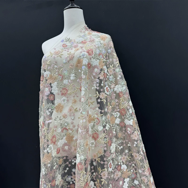 Luxuriöser schwerer Paillettenstoff für Brautkleider, Cheongsams, Rock, DIY-Nähstoffe, Pailletten, besticktes Tuch