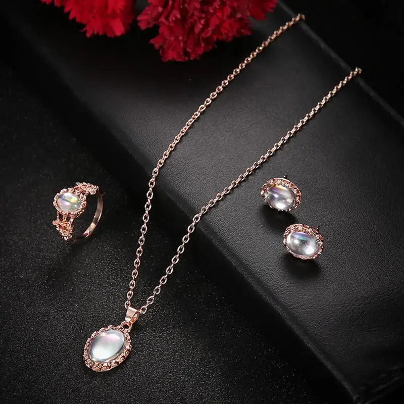 3 pcs/set of natural opal jewelry set crystal gemstone pendant necklace earrings ring set