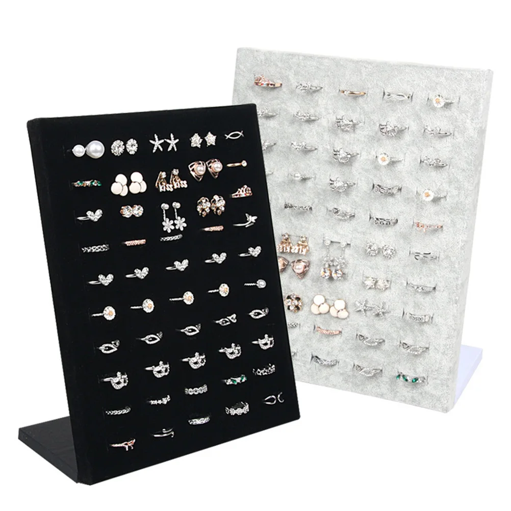 

50 Slots Ring Display Stand Flocking Material Dust Free Secure Organizer Storage Board Jewelry Presentation Tool Display Shelf