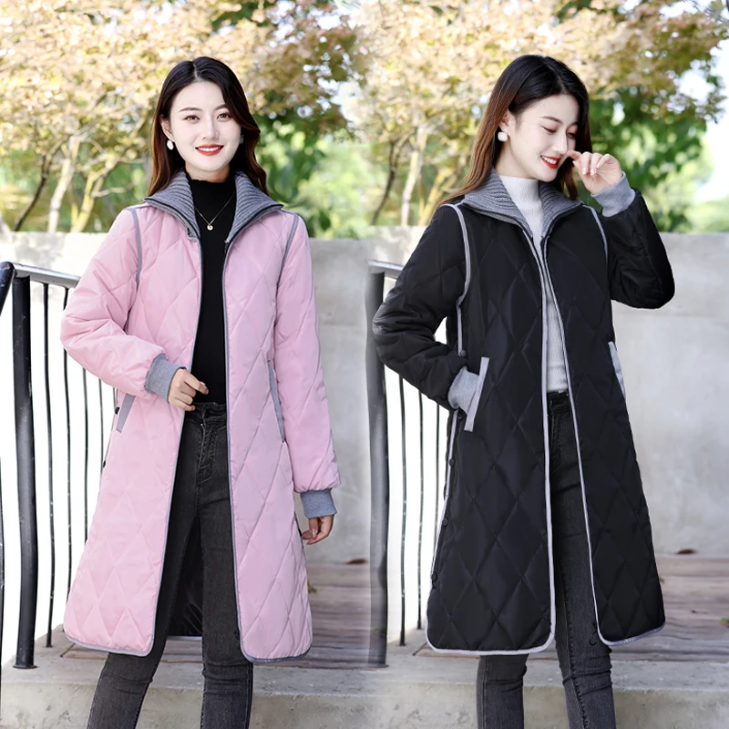 Fashion Women Spring Autumn Long Padded Clothing Female Down Cotton Jacket Slim Parkas Ladies Coats  Coat Mujer