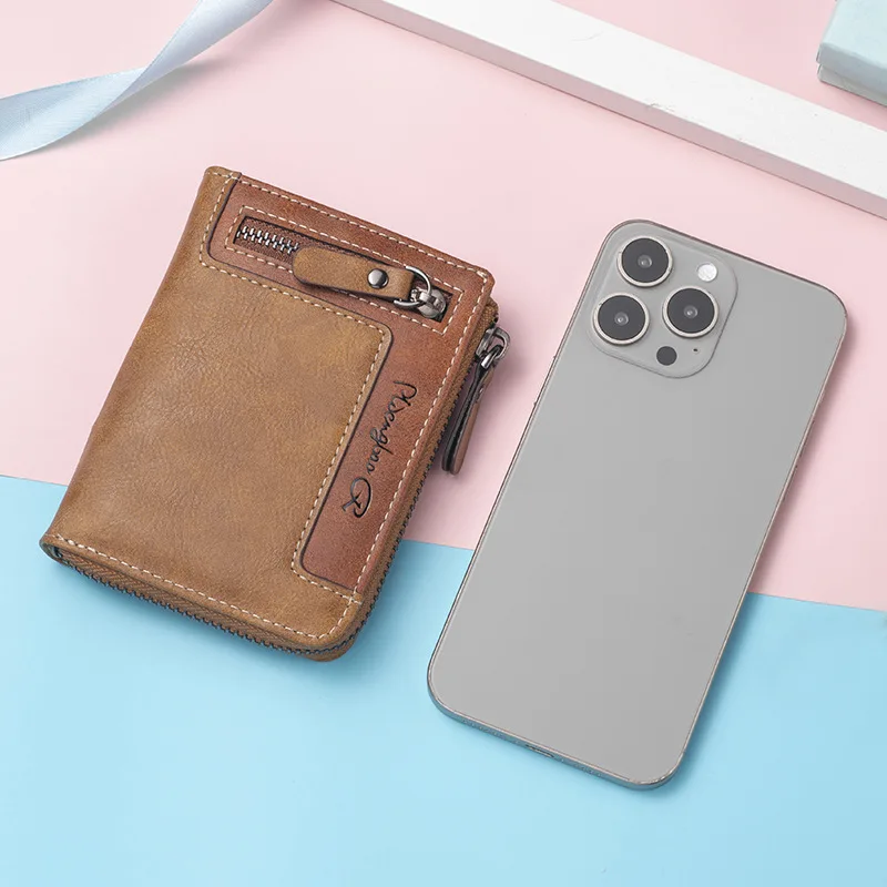 Men's New Zipper Small Money Bag Youth Fashion Vertical Multi Card Function Wallet Zipper Zero Card Holder Coin Bag image 3