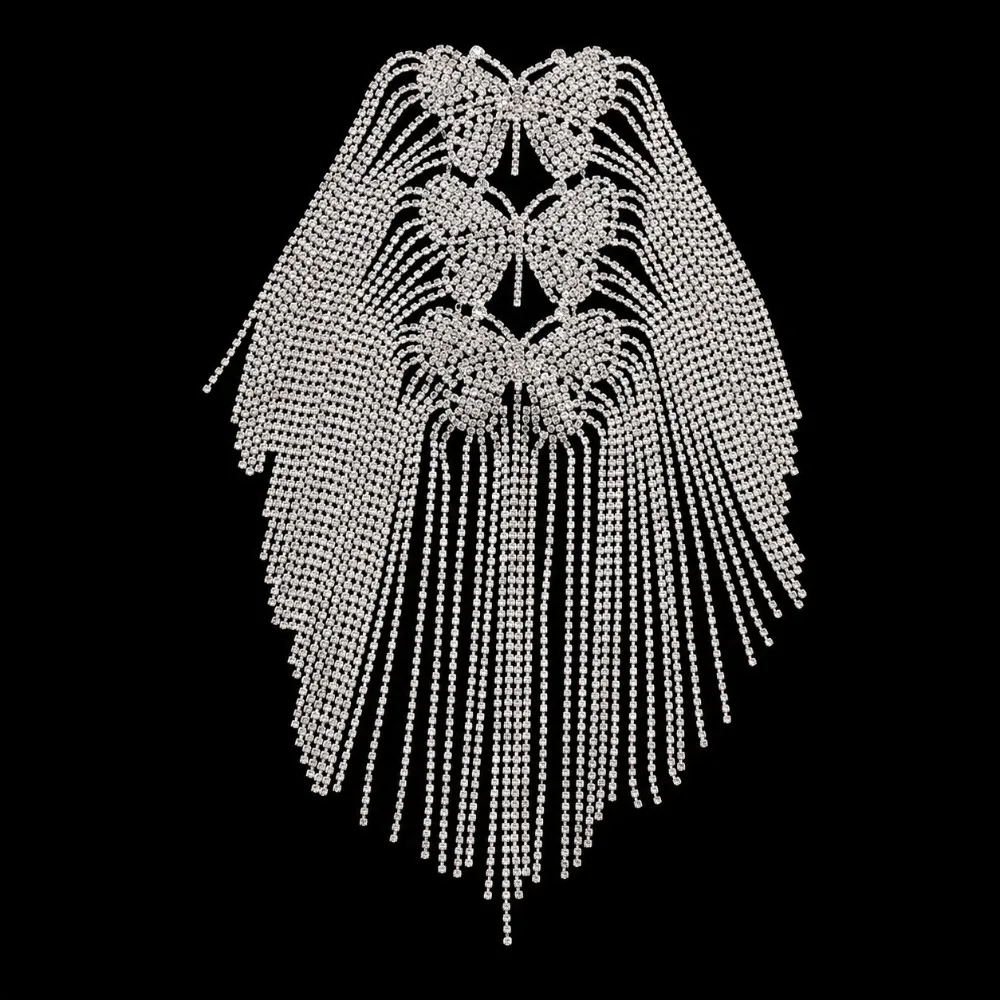 Rhinestone Shoulder Epaulets Fringe Sparkly AB Crystal Shoulder Applique Lightweight Exaggerated Clothing Accessory Prom Party