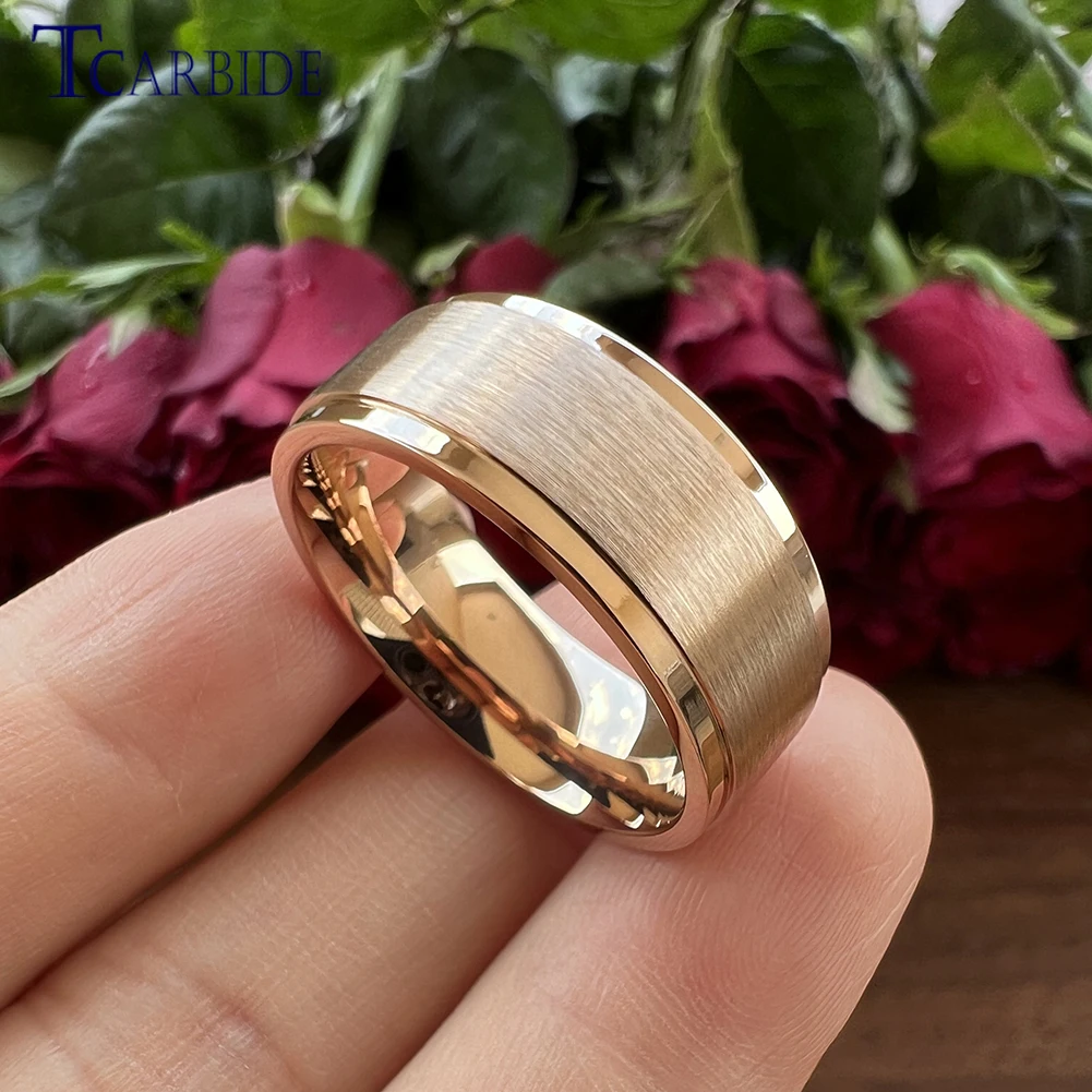 Dropshipping 8mm Classic Stainless Steel Ring Engagement Wedding Bands For Men Women Stepped Brushed Fashion Jewelry