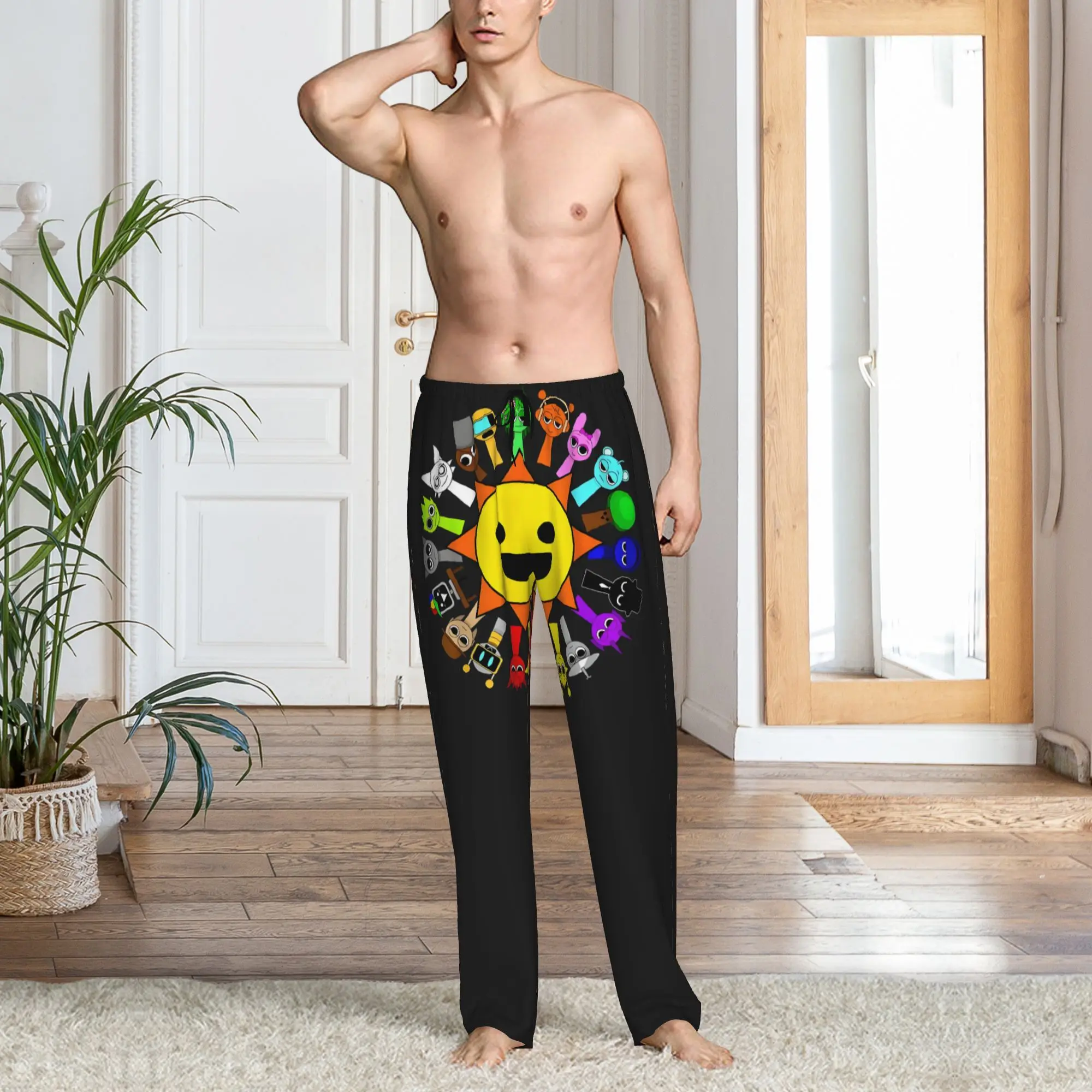 Custom Sprunki Pajama Pants Sleepwear for Men Elastic Waistband Music Game Sleep Lounge Bottoms with Pockets view 6