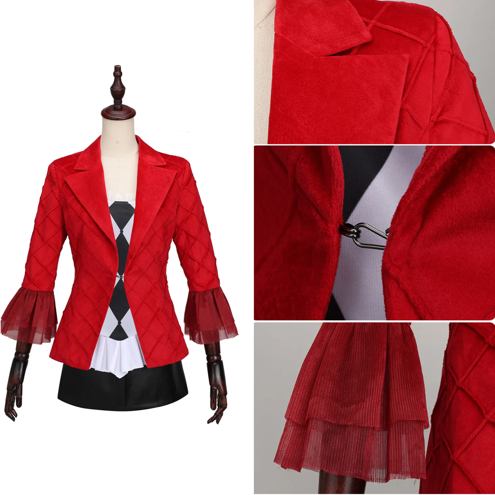 Anime Lady Jocer Women Clown Gaga Cosplay Costume  Red Coat Black Skirt Full Set Film Halloween Canarval Cosplay Dress Suit