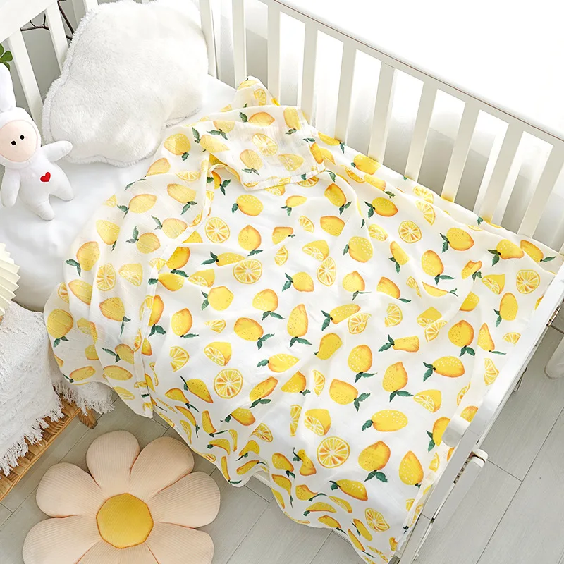 Two Layer Gauze Baby Bag with New Breathable Newborn Swaddling Cloth Gauze Bamboo Cotton Scarf Soft Printed Gauze Bath Towel