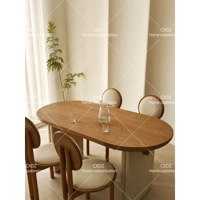 Solid Wood Semi Circular Dining Table Simple Wabi Sabi Style High End Household Cafe Restaurant Furniture Arc Shaped Desk